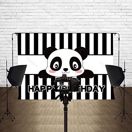 TOAOFY 7x5ft Aranyos Rajzfilm Panda Fotó Hátteret, Fekete-Fehér Boldog Szülinapot Háttér Gyerekek Gyermek Újszülött Szülinapi Buli Torta