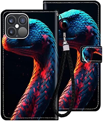 SHENCANG KÉK Zsebében Esetben Alkalmas iPhone 12 Mini Kígyó, Kobra Art-12 Cash&ID Jogosultja Kártya Slot Tárca Kitámasztó Multi-Function