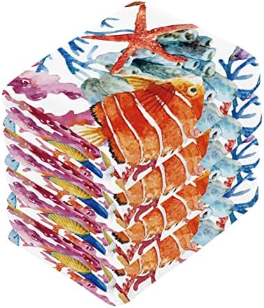 Akvarell Trópusi Hal Mosogatórongy 12x12in Készlet, 6 db Nedvszívó Pamut Törölköző Tér Konyha Ételek, Törölköző, Lágy Tisztító Arc kéztörlő