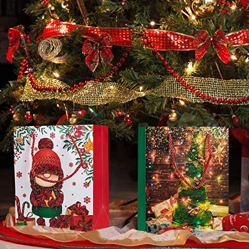 Karácsonyi Ajándék Táskák, Különböző Méretek - 24 Pack Karácsonyi Papír, Ajándék Táska, fogantyúval Tömeges Holiday Party kellék Újrafelhasználható
