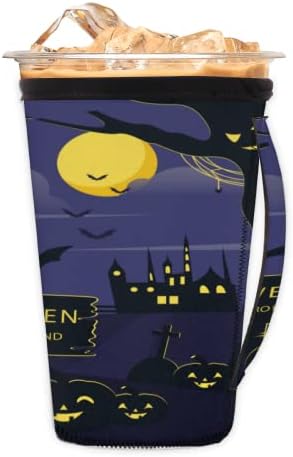 Halloween Kastély Bat 07 Újrafelhasználható Jeges Kávé Ujj fogantyúval Neoprén Kupa-a Hüvely, A Szóda, Kávé, Tea, Italok, Sör (Nagy, 30 - 32