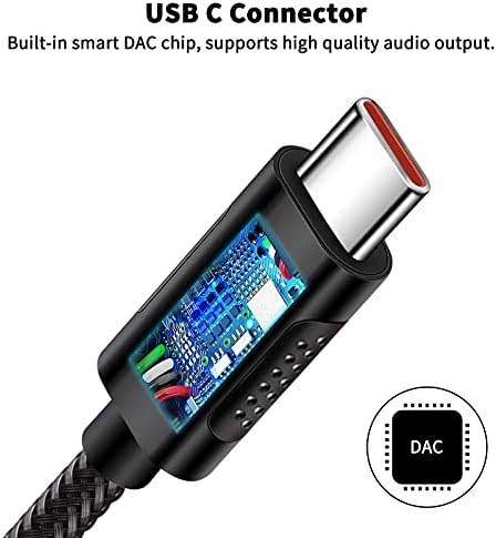 USB-C-3,5 mm-es Fejhallgató Adapter, ACAGET USB C Típusú Dongle Audio Jack Átalakító DAC Chip Fonott Aux Kábel Fülhallgató Adapter Samsung