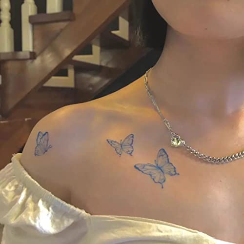 2 Db Kék Pillangó Tetoválás Kulcscsont Kar Színes Pillangó Tetoválás Vízálló Női Tartós Szimuláció Tetoválás Matricák