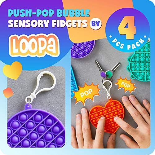 Loopa Push Pop Buborék 4-Csomag Kulcstartó ,Szenzoros Felbukkanó Fidget Játék Szilikon Szorítani, Anti-Szorongás & stresszoldó az Autizmus