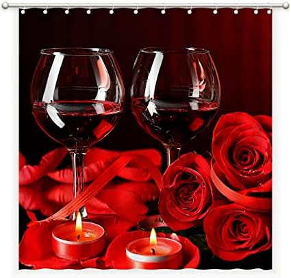 Valentin zuhanyfüggöny Romantikus Vörös Rózsa Bor, Gyertya Virág Zuhanyzó Függöny, a Lányok, a Nők Ajándékok Szerető, Esküvő, Retro Szövet