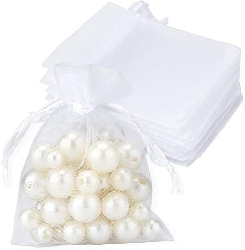 50Pcs Mini Fehér Organza Ajándék Táskák,2.7x3.5 Lélegző Tároló Zsák Összehúzható, Puszta Hálós Tasak táska, Esküvői Szívességet,