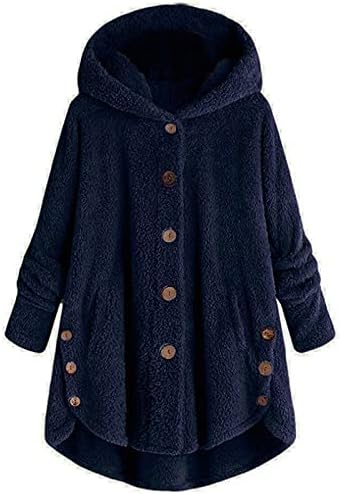 OSMUAL Kabátok Női Női Gyapjú Kabát Plus Size Gombot Plüss Kapucnis Felsők Bő Kardigán Gyapjú Kabát Téli Kabát