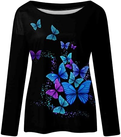 Fekete Pillangó Grafikus Vékony Tunika Felső Tini Lány Hosszú Ujjú Sleeve Alkalmi Blúz Fűző Tshirts Nők EH XL