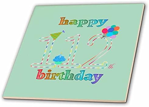 3dRose Boldog 112 Születésnapot, Süti a Gyertyát, Lufi, Kalap, Színes - Csempe (ct_353527_1)