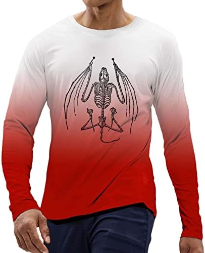 XXBR Halloween T-shirt Mens Hosszú Ujjú Koponya Nyomtatás Gradiens Fél Póló Izom Slim Fit Legénység Nyak Sport Póló Felső