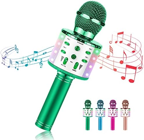 Ecokra Vezeték nélküli Mikrofon,Karaoke Bluetooth Mikrofon LED Világítás 3 az 1-ben Hordozható Kézi Vezeték nélküli Mikrofon, Hangszóró