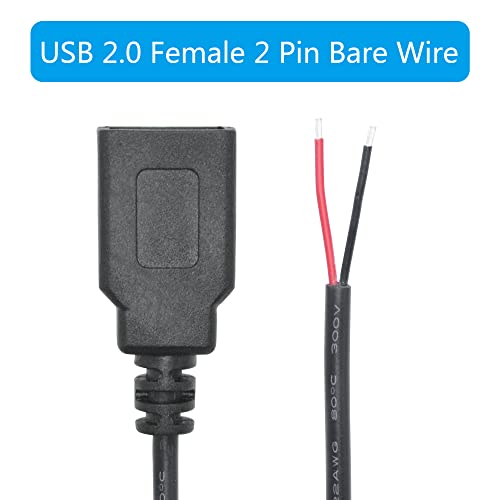 Maixbomr 2db USB-EGY Női 2Pin Csatlakozó Csupasz Drót,1m/3.3 ft USB 2.0 Női Pigtail Nyitott Vége hálózati Kábel,a 12V/3A USB Beszerelt,