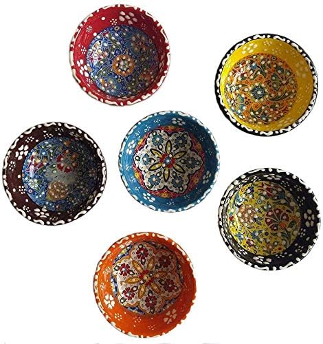 Tubibu Dekoratív Desing török Kerámia Tál Készlet 6 - Kézműves Csipet Többszínű Ujját Kis Z Tálak (Deco, 3.15)