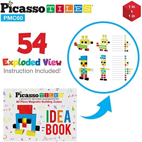 PicassoTiles Mágneses Puzzle Kocka 60pcs + 101pcs, Fekete-Fehér Mágnes Építési építőkocka Készlet, Ingyenes Ideabook 50 Ötleteket