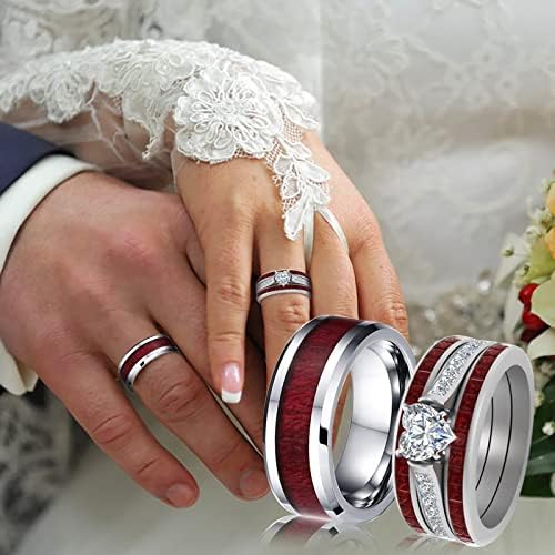 Az Övé Párok Gyűrűk Női Szív Alakú Vörös Esküvői Eljegyzési Gyűrű, Menyasszonyi Készletek & Férfiak jegygyűrű Ékszer