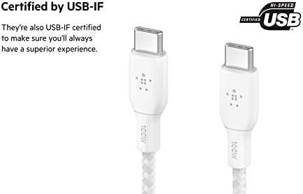 Belkin USB Típus C-C Kábel, 100W Tápellátás USB-HA Hiteles 2.0 Kábel Dupla Fonott Nylon Külső iPad Pro, MacBook, a Galaxy s Több,