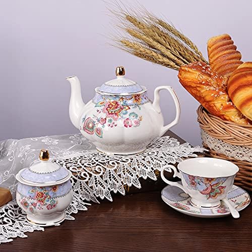 fanquare Lila Virágok Porcelán Teás Készlet, Teás Csészét Meghatározott, Esküvői Tea Szolgáltatás 6, Kína Kávé Készlet