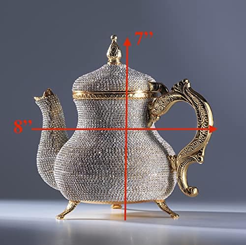 DEMMEX Kézműves Lenyűgöző török Marokkói arab Dekoratív Arany Kancsó Kancsó Pot Kanna Kristály Strassz, 2.6 kg, 8x7