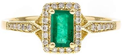 Gin & Grace 10K Sárga Arany Természetes Zambiai Smaragd Gyűrű Természetes Gyémánt a nők | Etikailag, hitelesen & szervesen