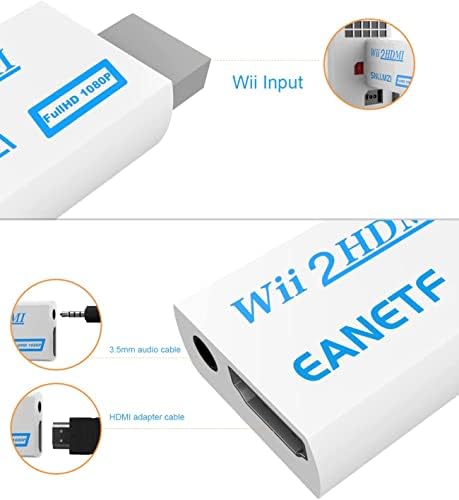 Eanetf Wii-HDMI Átalakító, Wii, HDMI 1080P a 5ft Nagy Sebességű HDMI-Kábel Wii2 HDMI Adapter Kimeneti Videó&Audio 3,5 mm-es Jack Audio,