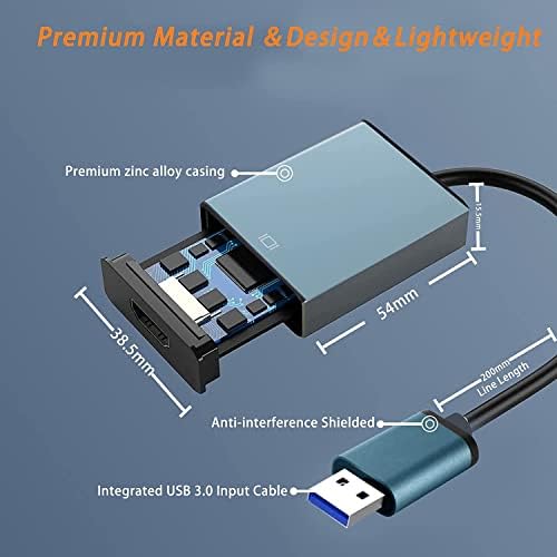 Krevi USB-HDMI Adaptert, a többmonitoros 1080P Kompatibilis a Windows XP/7/8/10/11 （Kék）