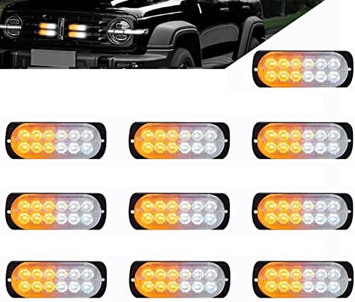 BaishenglinMotor Sürgősségi Villogó Fények, Egyetemes 10-Pack 12-LED Sárga/Fehér Felületre Szerelhető, Vízálló Sürgősségi Figyelem