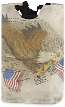 Retro Hazafias Kopasz Sas Amerikai USA Zászló Nagy Szennyesben Táska Összecsukható fogantyúval Tartós, Vízálló Ruha Kerek