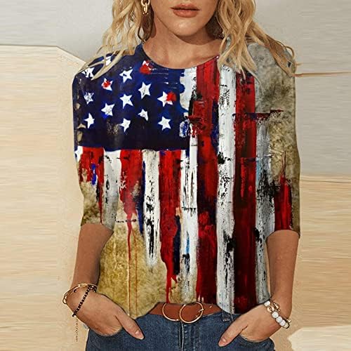 Július 4-Ingek, Női USA Zászló Nyári 3/4-Es Ujjú Sleeve T-Shirt háromnegyedes Ujjú Ünnepi Alkalmi Blúz Felső
