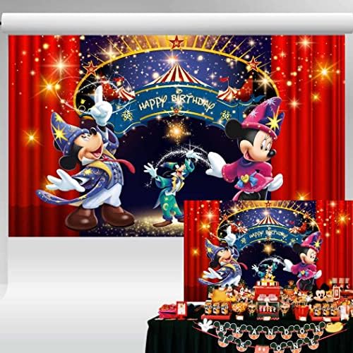 Mickey and Minnie Bűvész Hátteret Cirkusz Szülinapi Parti Dekoráció Vörös Függöny Mágikus Háttér Boszorkány, Varázsló Születésnapi