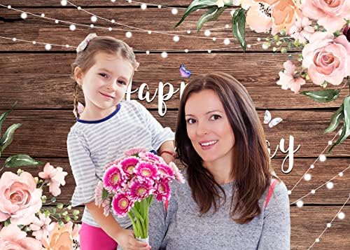 LYCGS 8X6ft Boldog anyák napját Hátteret, Rózsaszín Virág Rusztikus Fa anyák Napi Fotó Háttér Akvarell Virág anyák Napja Hátteret