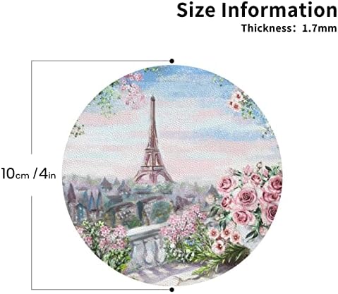 Párizsi Eiffel-Torony, a Virágok Nyomtatott Bőr Alátét Készlet 6 Kör Alátétek, Könnyen tisztítható Kávé Szőnyeg Konyha, Étkező