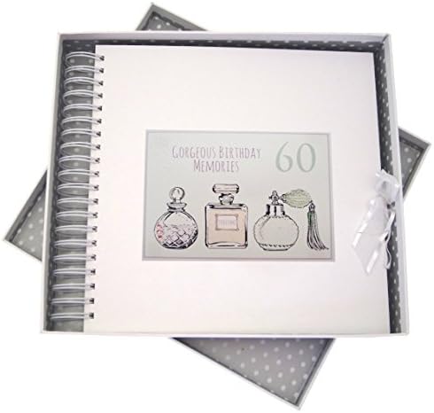 FEHÉR PAMUT LAPOK a 60-ik Születésnapját, Kártya & Memória Könyv, Parfümös Üveget, 27 x 30 x 4 cm