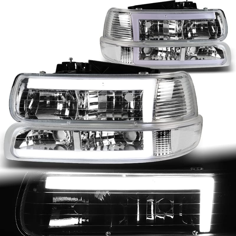 DriftX Teljesítmény, 4DB LED DRL Chrome Ház Fényszórók + Lökhárító, Lámpák kompatibilis 1999-2006 Chevrolet, Tiszta Lencse