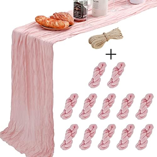 YARGEZON 12 Csomag 10 Ft Rózsaszín Cheesecloth asztali Futó Géz Hosszú Asztal Futók Áttetsző muszlin Tömeges Esküvő Party Asztal Dekoráció (