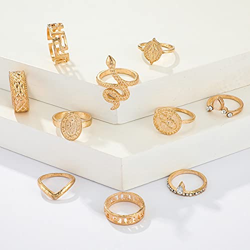Bufenia Bohém Arany Gyűrű Készlet Nők Tini Lányok Kígyó Közös Csülök Gyűrűk Meghatározott Faragott Ujj Gyűrű (Arany Egy)