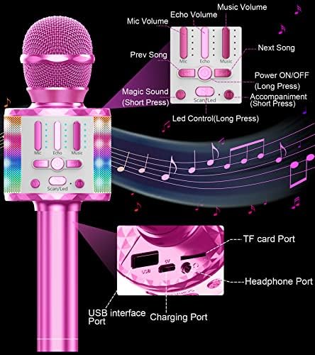 Creattop Karaoke Mikrofon Gyerekeknek, Vezeték nélküli Bluetooth Led Mikrofon Énekel, Hordozható Karaoke Mikrofon, Hangszóró, Fagyasztott