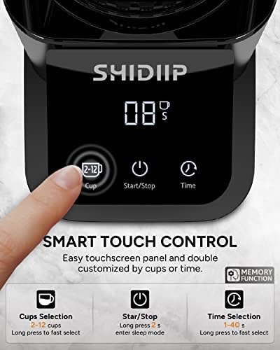 Shidiip antisztatikus Kúpos Burr Kávédaráló, Érintőképernyő Elektromos Állítható Burr Malom a 48 Pontos Grind Beállítások