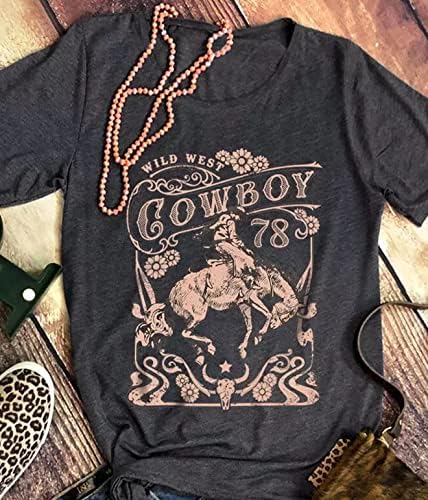 Vadnyugati Cowboy Kormányozni Póló Női Vintage Koponya Virágos Grafikus Cowboy Rodeós Ing, Maximum Nyugat-Retro Póló