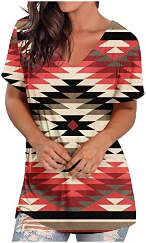V Neck póló Női Laza Alkalmi Hawaii Blúz Törzsi Azték Nyomtatás Nyári Felsők Vintage Etnikai Geometriai Tshirt