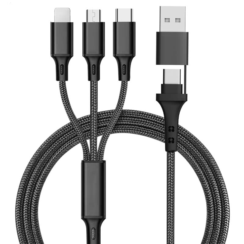 Multi-Port töltőkábel 2Pack 4FT 6 1 Töltő Kábel, USB Adapter [in-Port: C-Típusú/USB][Ki-Port: C-Típusú/Micro USB/Apple Lightning