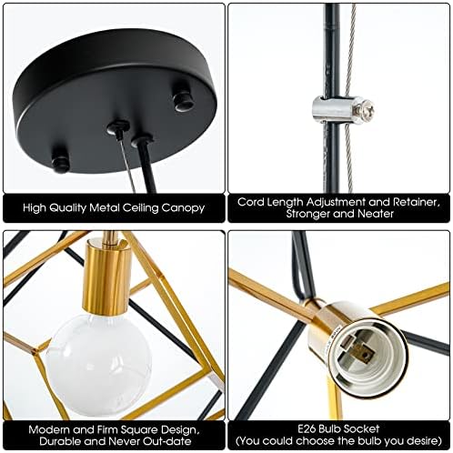 SHANSRUI Modern Geometriai Csillár, 1-Light Fém Medál Light Lámpatest, Fekete Sárgaréz Lógó csillár Ipari Parasztház Kocka Világítás
