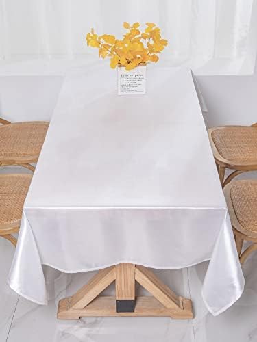 YINAZI Fehér Utánzat Selyem Terítő 60 x 84 Hüvelykes, Téglalap terítő 4 fős Asztal, Ránc Ellenálló, Mosható Poliészter asztalterítő Esküvői