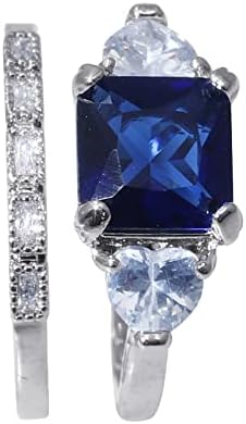 2023 Új Kék Ékszer Divat a Nők Kerek Gyűrű Részt Kő Cirkon Ékszerek, Gyűrű, Fényes Gyűrű Gyűrű, Szív (Ezüst, 9)