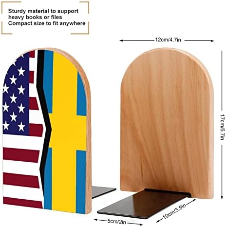 Egyesült Államok, Svédország Lobogója Festmény Fa Bookend Dekoratív Nem csúszós a Könyv Végén 1 Pár 7x5 Inch