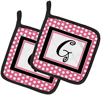 Caroline Kincsek Levelet G Monogram - Rózsaszínű fekete Pöttyös Pár kaspókat , 7.5HX7.5W, Többszínű