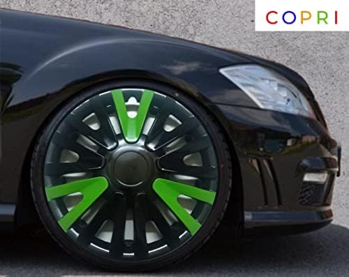 Copri Készlet 4 Kerék Fedezze 14 Colos Fekete-Zöld Dísztárcsa Snap-On Illik Fiat