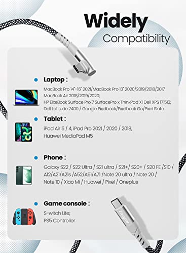 Fasgear 100W USB-C-USB-C Kábel - 3 Pack 3ft&6ft&10ft USB 2.0 Típus C Típus C PD Kábel 5A Gyors Töltés derékszögű Kompatibilis a Mac Book