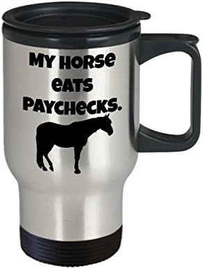 Vicces lovas utazási bögre - A ló eszik fizetését - 14 oz rozsdamentes acél szigetelt kávés csésze fedő a ló tulajdonosok, s a szeretők
