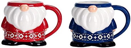 Bico Kerámia Red & Blue Christmas Gnome 15oz Bögre Szett, Handpainted, Mikrohullámú sütő & Mosogatógépben mosható