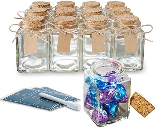 Otis Klasszikus Négyzet Üveg Edény szemhéjakkal - 12 Mini Üvegek Dugók, hogy az Esküvő & Party kellék, DIY Kézműves, Italok,